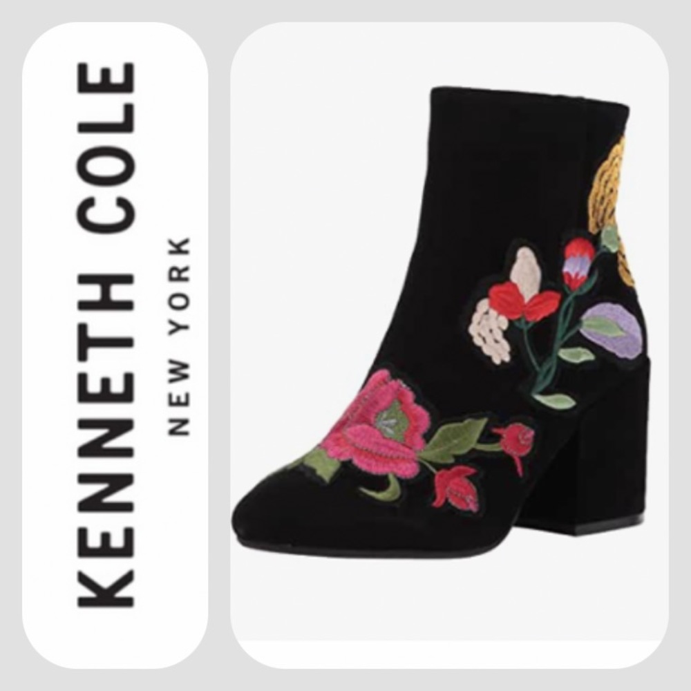 🔥Kenneth Cole New York Women's Reeve 4 Block Heel Bootie with Embroidery Ankle